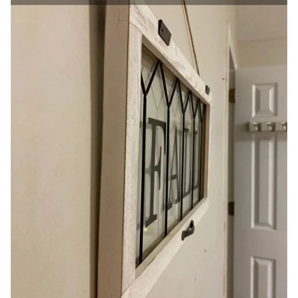 Fall Wall Sign Decor White Wood Glass‎ Window Frame Rustic Farmhouse